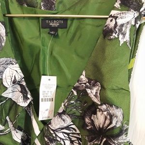 Talbots NEW Green Printed Floral Stripe Silk Dress